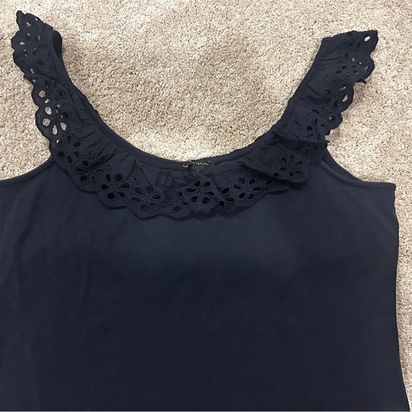 Ann Taylor Women’s Elegant Navy Lace Trim Blouse Top Sz. Large - Picture 2 of 7